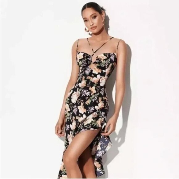New! Nookie Simone Floral Print Frill Asymmetrical Maxi Dress 37677 - Picture 12 of 12